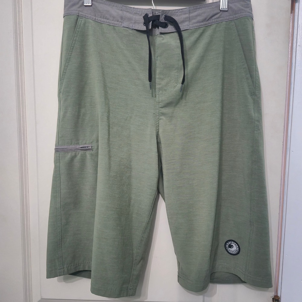 Maui Rippers Hawaii Mens Board Shorts Size 32 Sage Green Grey Surf Swim Trunks